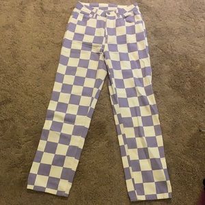 purple checkered jeans